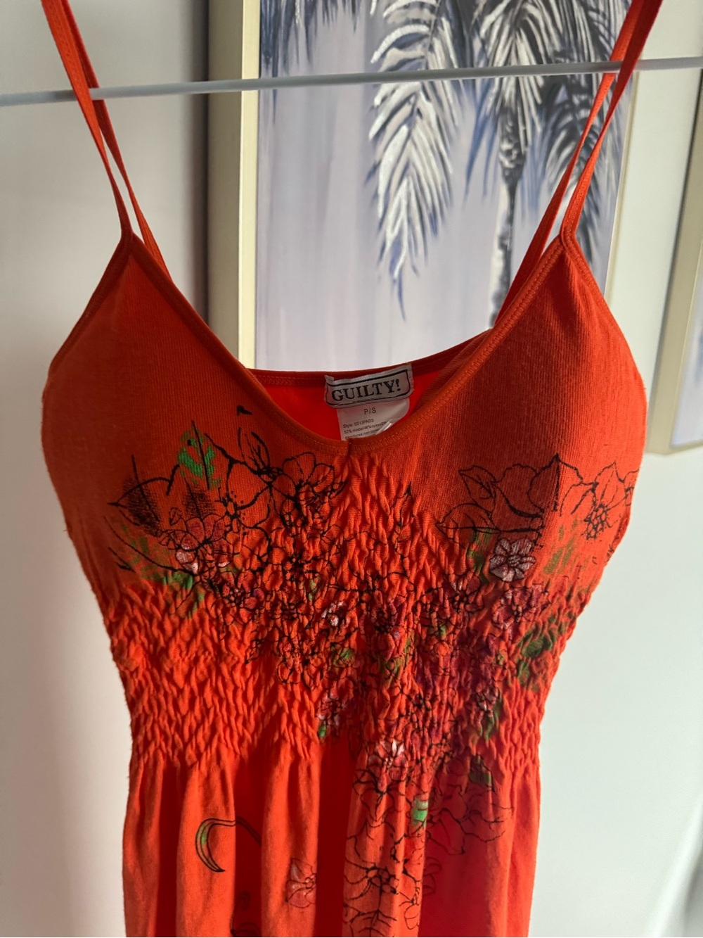 Vintage 2000s Guilty Orange Floral Smocked Midi Dress Size S